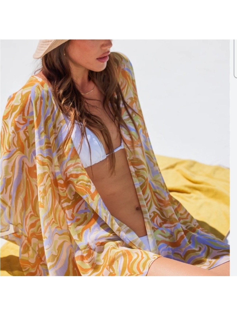 Marty M vibrant beach swim cover up kimono yellow orange light weight one size